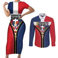 Personalized Dominican Republic 1844 Couples Matching Short Sleeve Bodycon Dress and Long Sleeve Button Shirt Coat Of Arms Zipper Stylized