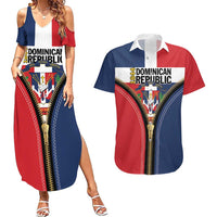 Personalized Dominican Republic 1844 Couples Matching Summer Maxi Dress and Hawaiian Shirt Coat Of Arms Zipper Stylized