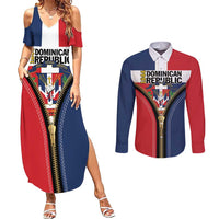 Personalized Dominican Republic 1844 Couples Matching Summer Maxi Dress and Long Sleeve Button Shirt Coat Of Arms Zipper Stylized