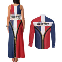 Personalized Dominican Republic 1844 Couples Matching Tank Maxi Dress and Long Sleeve Button Shirt Coat Of Arms Zipper Stylized