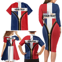 Personalized Dominican Republic 1844 Family Matching Long Sleeve Bodycon Dress and Hawaiian Shirt Coat Of Arms Zipper Stylized