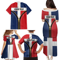 Personalized Dominican Republic 1844 Family Matching Puletasi and Hawaiian Shirt Coat Of Arms Zipper Stylized