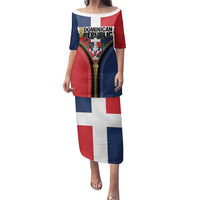 Personalized Dominican Republic 1844 Family Matching Puletasi and Hawaiian Shirt Coat Of Arms Zipper Stylized