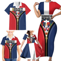 Personalized Dominican Republic 1844 Family Matching Short Sleeve Bodycon Dress and Hawaiian Shirt Coat Of Arms Zipper Stylized