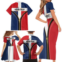 Personalized Dominican Republic 1844 Family Matching Short Sleeve Bodycon Dress and Hawaiian Shirt Coat Of Arms Zipper Stylized