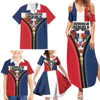 Personalized Dominican Republic 1844 Family Matching Summer Maxi Dress and Hawaiian Shirt Coat Of Arms Zipper Stylized