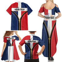 Personalized Dominican Republic 1844 Family Matching Summer Maxi Dress and Hawaiian Shirt Coat Of Arms Zipper Stylized