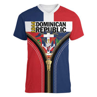 Personalized Dominican Republic 1844 Women V-Neck T-Shirt Coat Of Arms Zipper Stylized