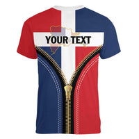 Personalized Dominican Republic 1844 Women V-Neck T-Shirt Coat Of Arms Zipper Stylized