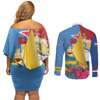 Aruba-Netherlands Couples Matching Off Shoulder Short Dress and Long Sleeve Button Shirt Tropical Unique Style