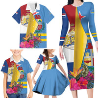 Aruba-Netherlands Family Matching Long Sleeve Bodycon Dress and Hawaiian Shirt Tropical Unique Style