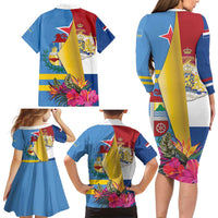 Aruba-Netherlands Family Matching Long Sleeve Bodycon Dress and Hawaiian Shirt Tropical Unique Style