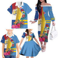 Aruba-Netherlands Family Matching Off The Shoulder Long Sleeve Dress and Hawaiian Shirt Tropical Unique Style