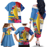 Aruba-Netherlands Family Matching Off The Shoulder Long Sleeve Dress and Hawaiian Shirt Tropical Unique Style