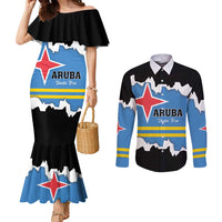 Aruba Dushi Tera Couples Matching Mermaid Dress and Long Sleeve Button Shirt Coat Of Arms Torn Paper Stylized