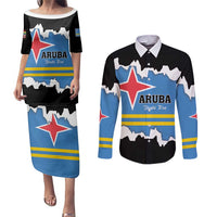 Aruba Dushi Tera Couples Matching Puletasi and Long Sleeve Button Shirt Coat Of Arms Torn Paper Stylized