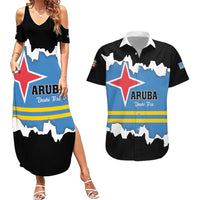 Aruba Dushi Tera Couples Matching Summer Maxi Dress and Hawaiian Shirt Coat Of Arms Torn Paper Stylized