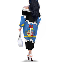 Aruba Dushi Tera Family Matching Off The Shoulder Long Sleeve Dress and Hawaiian Shirt Coat Of Arms Torn Paper Stylized