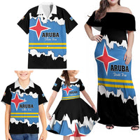 Aruba Dushi Tera Family Matching Off Shoulder Maxi Dress and Hawaiian Shirt Coat Of Arms Torn Paper Stylized