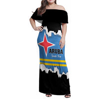 Aruba Dushi Tera Family Matching Off Shoulder Maxi Dress and Hawaiian Shirt Coat Of Arms Torn Paper Stylized