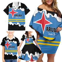 Aruba Dushi Tera Family Matching Off Shoulder Short Dress and Hawaiian Shirt Coat Of Arms Torn Paper Stylized