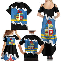 Aruba Dushi Tera Family Matching Summer Maxi Dress and Hawaiian Shirt Coat Of Arms Torn Paper Stylized