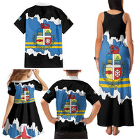 Aruba Dushi Tera Family Matching Tank Maxi Dress and Hawaiian Shirt Coat Of Arms Torn Paper Stylized