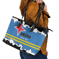 Aruba Dushi Tera Leather Tote Bag Coat Of Arms Torn Paper Stylized