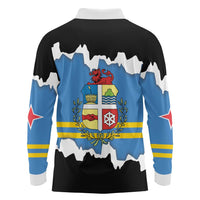 Aruba Dushi Tera Long Sleeve Polo Shirt Coat Of Arms Torn Paper Stylized