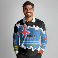 Aruba Dushi Tera Long Sleeve Polo Shirt Coat Of Arms Torn Paper Stylized