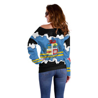 Aruba Dushi Tera Off Shoulder Sweater Coat Of Arms Torn Paper Stylized