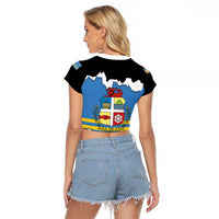 Aruba Dushi Tera Raglan Cropped T Shirt Coat Of Arms Torn Paper Stylized