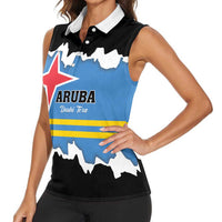 Aruba Dushi Tera Women Sleeveless Polo Shirt Coat Of Arms Torn Paper Stylized