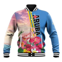 Personalised Aruba Flamingo Baseball Jacket Tropical Sunset Vibes