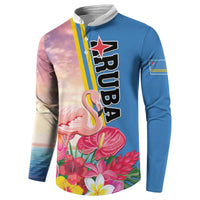 Personalised Aruba Flamingo Button Sweatshirt Tropical Sunset Vibes