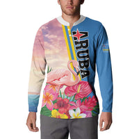Personalised Aruba Flamingo Button Sweatshirt Tropical Sunset Vibes