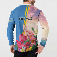 Personalised Aruba Flamingo Button Sweatshirt Tropical Sunset Vibes