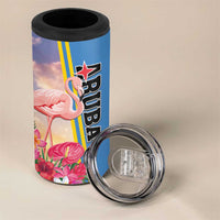 Personalised Aruba Flamingo 4 in 1 Can Cooler Tumbler Tropical Sunset Vibes
