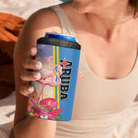 Personalised Aruba Flamingo 4 in 1 Can Cooler Tumbler Tropical Sunset Vibes