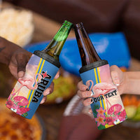 Personalised Aruba Flamingo 4 in 1 Can Cooler Tumbler Tropical Sunset Vibes