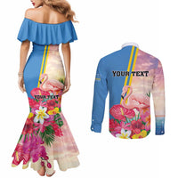 Personalised Aruba Flamingo Couples Matching Mermaid Dress and Long Sleeve Button Shirt Tropical Sunset Vibes