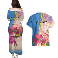 Personalised Aruba Flamingo Couples Matching Puletasi and Hawaiian Shirt Tropical Sunset Vibes