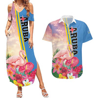 Personalised Aruba Flamingo Couples Matching Summer Maxi Dress and Hawaiian Shirt Tropical Sunset Vibes