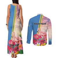 Personalised Aruba Flamingo Couples Matching Tank Maxi Dress and Long Sleeve Button Shirt Tropical Sunset Vibes