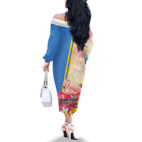 Personalised Aruba Flamingo Family Matching Off The Shoulder Long Sleeve Dress and Hawaiian Shirt Tropical Sunset Vibes