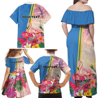 Personalised Aruba Flamingo Family Matching Off Shoulder Maxi Dress and Hawaiian Shirt Tropical Sunset Vibes