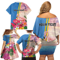 Personalised Aruba Flamingo Family Matching Off Shoulder Short Dress and Hawaiian Shirt Tropical Sunset Vibes