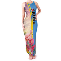 Personalised Aruba Flamingo Family Matching Tank Maxi Dress and Hawaiian Shirt Tropical Sunset Vibes