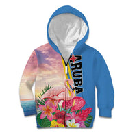 Personalised Aruba Flamingo Kid Hoodie Tropical Sunset Vibes