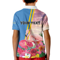 Personalised Aruba Flamingo Kid Polo Shirt Tropical Sunset Vibes